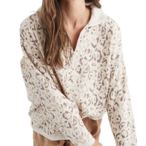 Aerie Oversized Quarter Zip Cheetah Print Sweatshirt